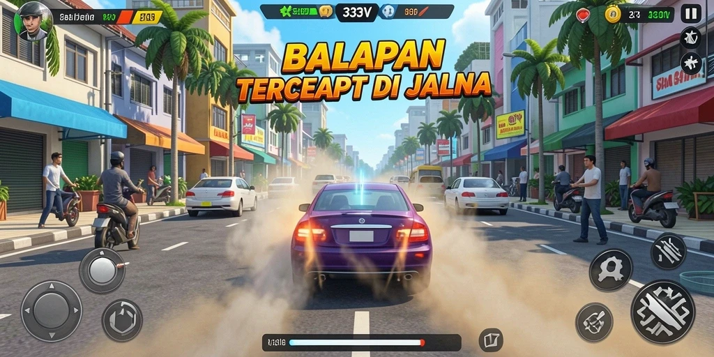 Tangkapan layar gameplay 333V yang menampilkan aksi balap yang mendebarkan.