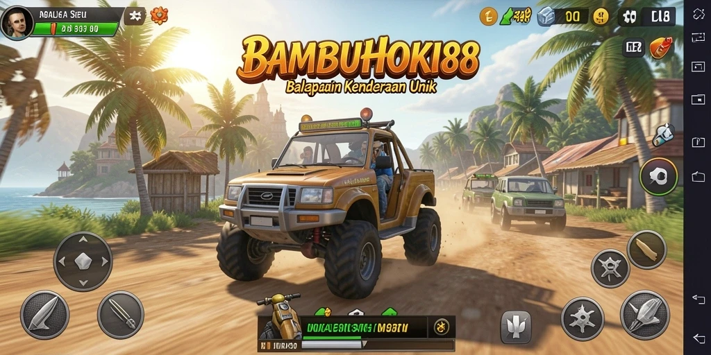 Screenshot gameplay BAMBUHOKI88 yang menunjukkan aksi balapan seru.
