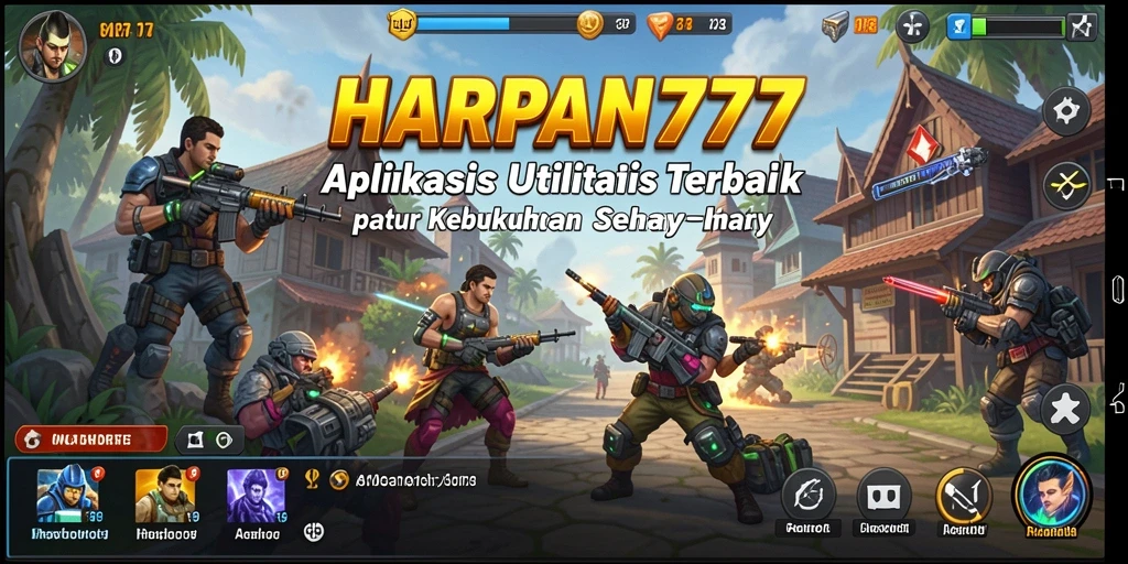 Tampilan utama aplikasi HARAPAN777 dengan fitur-fitur utilitas.