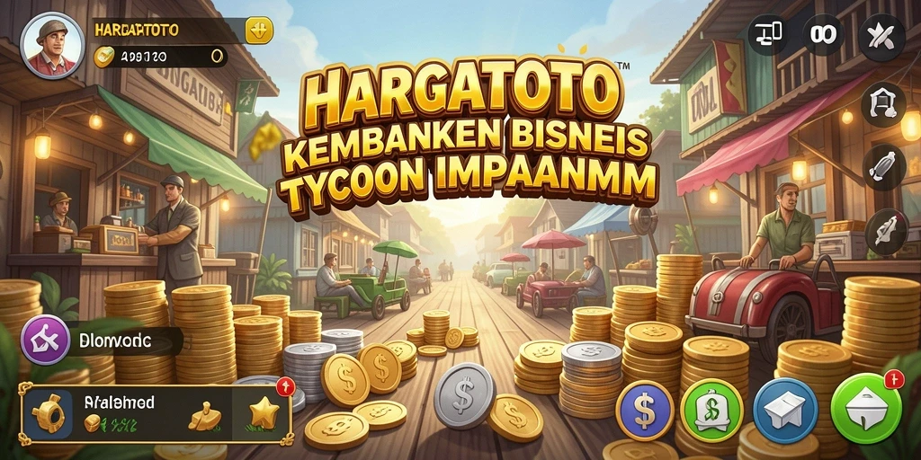 Tampilan gameplay HARGATOTO yang seru dalam membangun bisnis Tycoon.