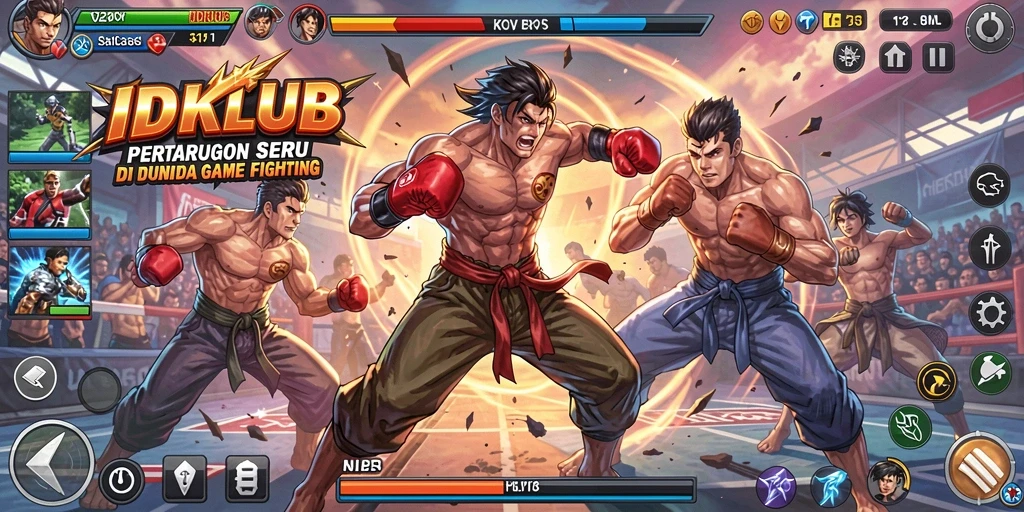 Screenshot utama IDKLUB menampilkan aksi pertarungan yang seru.