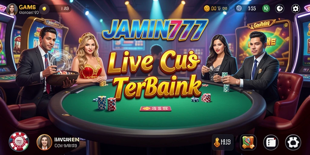 Screenshot utama JAMIN777 menunjukkan dealer langsung dan interaksi pemain dalam permainan.