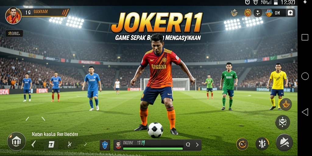 Gameplay JOKER11 menampilkan pertempuran seru di lapangan sepak bola.