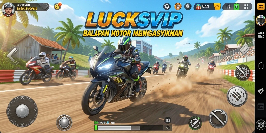 Tampilan gameplay balap motor LUCKSVIP yang mendebarkan.
