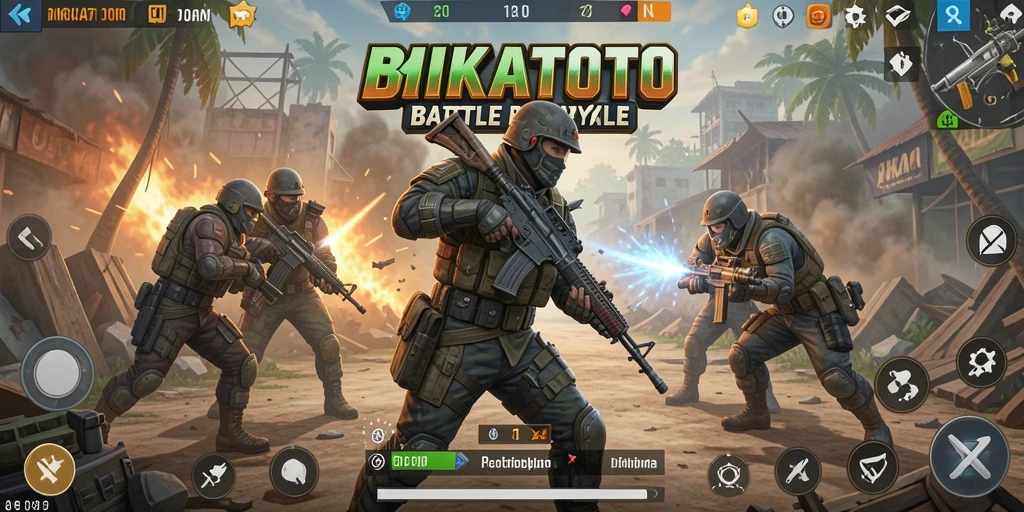 Tangkapan layar gameplay MIKATOTO menunjukkan pertempuran sengit di arena Battle Royale.