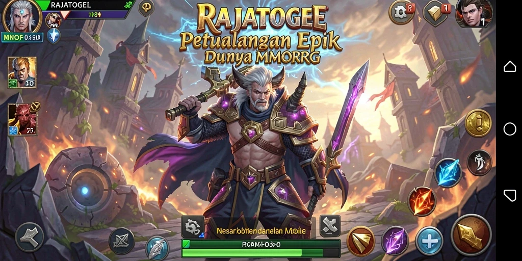 Tangkapan layar gameplay RAJATOGEL yang menampilkan pertarungan epik di dunia fantasi.