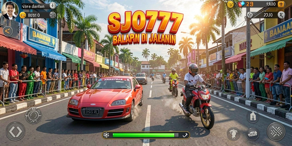 Screenshot gameplay SJO777 menampilkan balapan yang mendebarkan di jalanan.