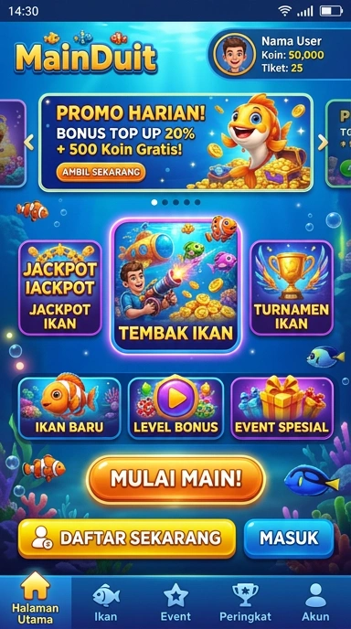 Screenshot aplikasi mainduit dengan antarmuka pengguna yang menarik.